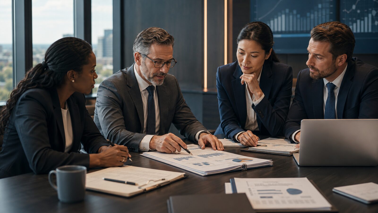 A capture team reviewing a scored Federal opportunity register